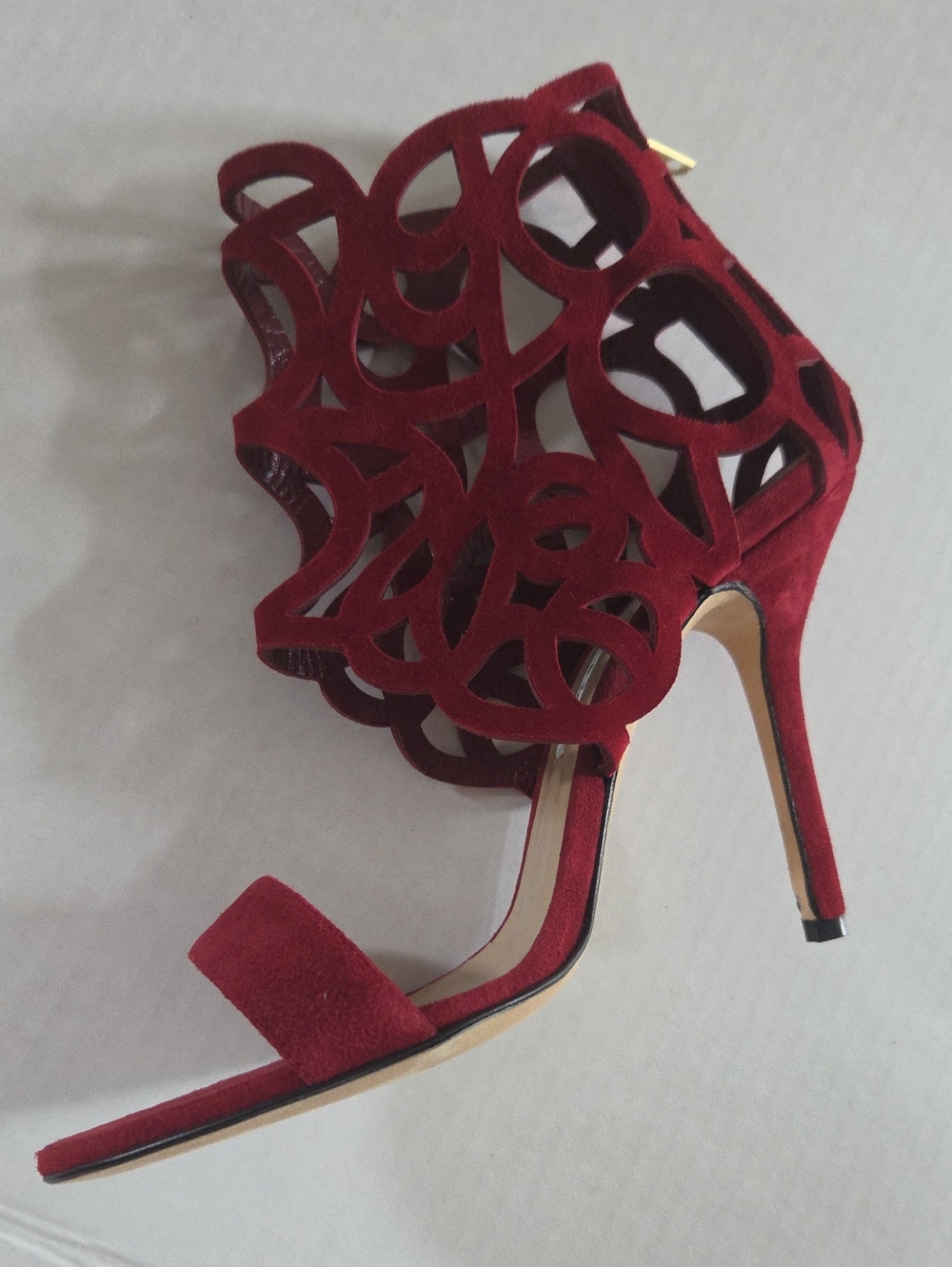 OSCAR de la RENTA Burgundy Cutout Suede Stiletto Sandals